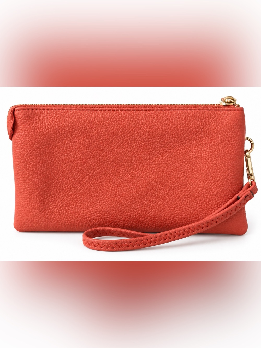 Women's Coral Leather Wristlet Clutch